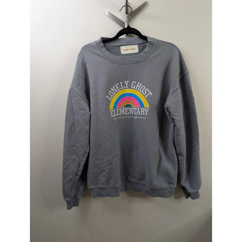 Lonely Ghost Elementary XL Grey Pullover Sweatshirt Rainbow